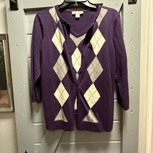 Christopher & Banks Purple Argyle Cardigan